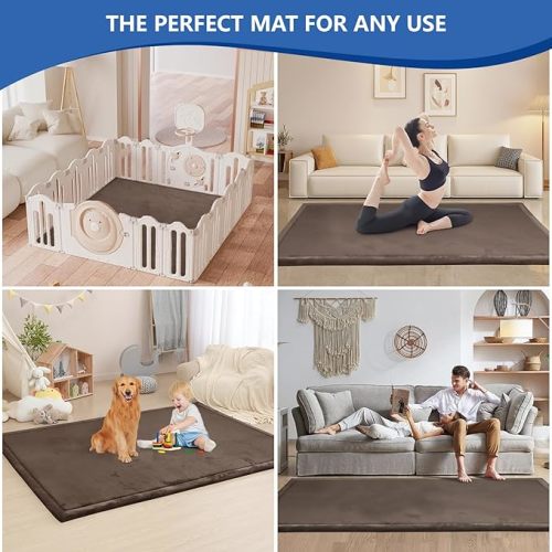Baby Play Mat for Floor,1.3" Thick Elasti-Foam 50x50 Playpen Mat for Toddlers Infant Kids,Water-Repellent Soft Coral Velvet Tummy Time Mat,Non Slip Crawling Mat,Tatami Mat(Dark Brown)