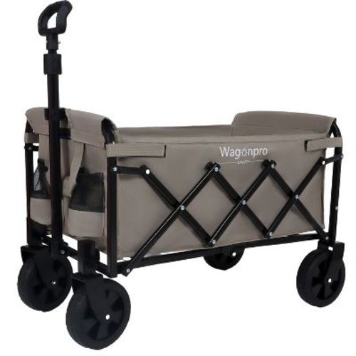 Expandable Dual-Layer Utility Wagon with 100% Extra Space - Grocery Cart for Camping, Shopping, Sports, Gardening, Fishing, Supports 225lbs, Beige