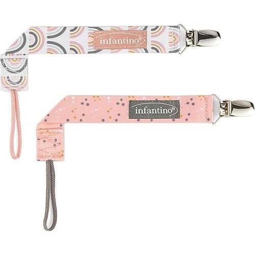 Infantino PaciGrip Pacifier Clips, Universal Fit, Ages 0-36M, Pink