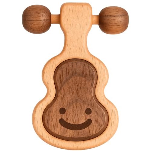 Wooden Montessori Baby Toys 0-6 6-12 Months Guitar, Natural Wood Teething Toys Teether Rattle Babies 0 3 6 9 12 Months, Organic Beechwood Developmental Toy Newborn Infant Boys Girls Gift