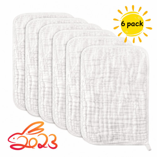 6 Pack Muslin Burp Cloths Baby Burp Clothes - Burp Rags for Boy Girls Muslin Bibs 6 Layers Large 20''x10'' 100% Cotton Hand Washcloths Soft Absorbent