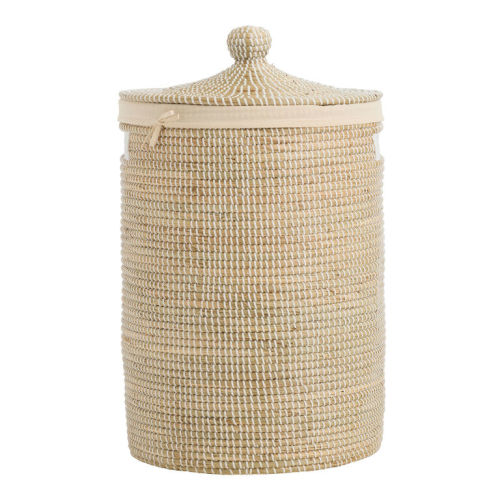 Adira Round White and Natural Seagrass Laundry Hamper with Liner