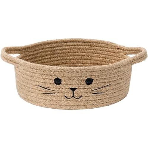 Small Storage Basket, Cute Baskets for Cat Toys, Woven Doy Toy Box Empty Gift Bin for Organizing, Jute, 9.8 x 4 inches