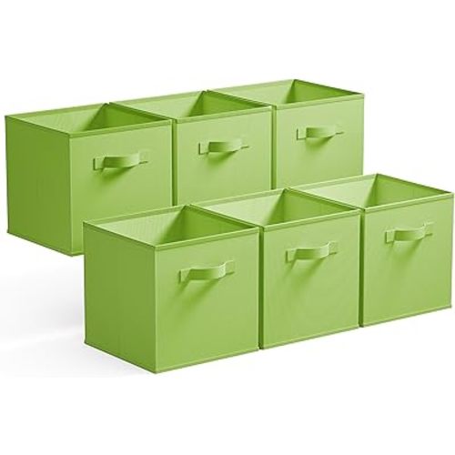 GRANNY SAYS Cube Storage Bins, 11 Inch 6 Pack Cube Storage Organizer, Foldable Fabric Storage Bins with Handle, Storage Baskets for Shelves, Closet, Light Green