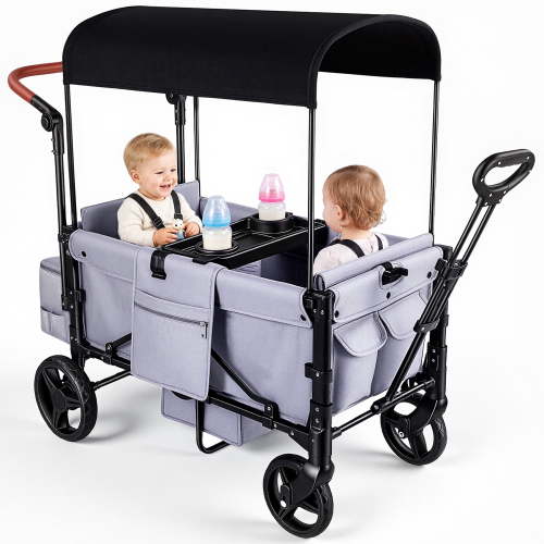 Tripland Wagon Stroller for 2 Kids,Stroller Wagon Baby Stroller with Canopy, Gray