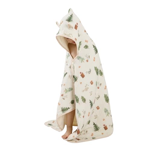 Toddler Bath Towel - Soft Muslin Baby Towel with Hood 25x51 Inches - Absorbent Hooded Bath Towel for Infant & Toddler 0-4 Years - Cute Animal Beach Towel (Forest Squirrel)