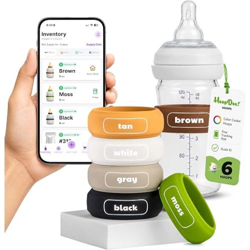 NFC Breast Milk Bands with Free App Integration for Breast Milk Labels & Formula Management, Dishwasher-Safe Silicone, Color-Coded Sets (6 Bands)