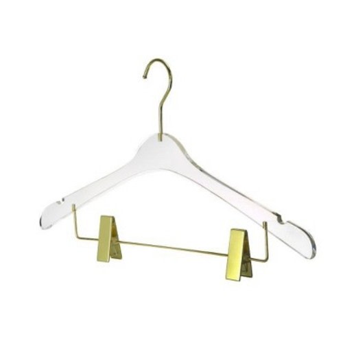 YBM Home Quality Acrylic Clear Hangers with Clips for Kids, Gold Hook and Clips - 1 hanger