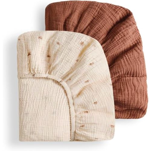 Blissful Diary Muslin Crib Sheets, 2 Pack, Sunshine & Brown