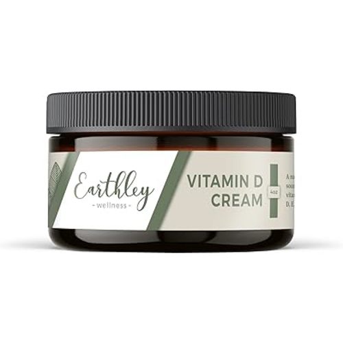 Earthley Wellness Vitamin D Cream, Natural Topical Vitamin D with Vitamins A, D, & K2, Heart Health, Skin Health, and Pregnancy, Cod Liver Oil Base (4 oz, Cream)