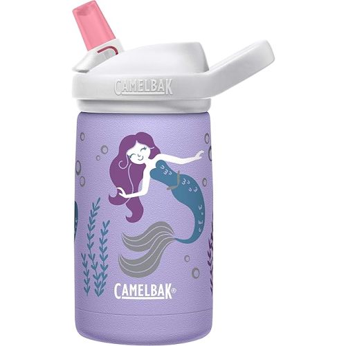 CamelBak Eddy+ Kids Bite Valve Straw Insulated Stainless Steel Water Bottle Moonlight Mermaids, 12oz