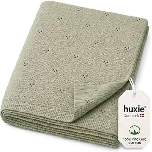 100% Organic Cotton Knit Baby Blanket for Boys - Pointelle Swaddle Blanket - 40" x 30" Soft Receiving Blanket for Newborn - Lightweight Heirloom Nursery Knit Blanket (Roman Green)