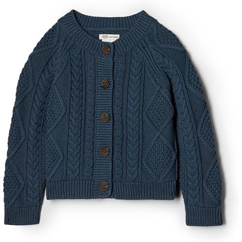 Amazon Essentials x Sofia Grainge Unisex Babies' Cable Knit Fisherman Cardigan Sweater, Dark Navy, 18 Months