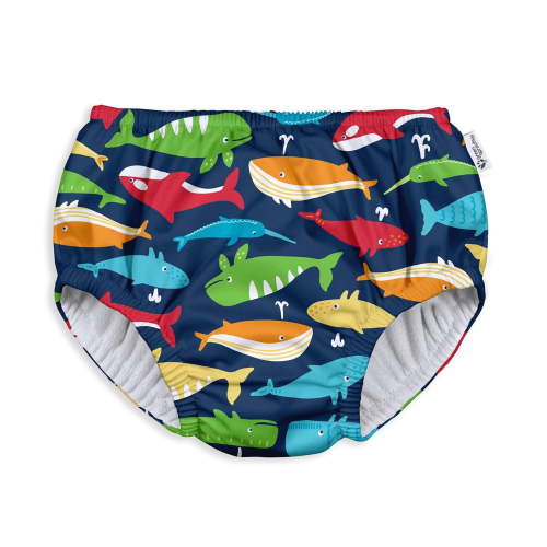 green sprouts Baby and Toddler Reusable Eco Pull-Up Swim Diaper (6mo-4T) - Navy Whale League - 6 Mo
