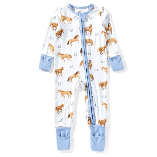 Angel Dear Baby Boys Bamboo Long Sleeve Horses 2-Way Zipper Convertible Coverall
