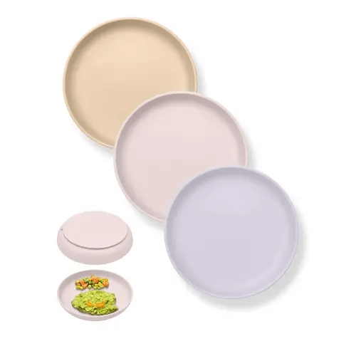 Classic Silicone Toddler Suction Plate 3 Pcs, Non Slip Baby Plates with Suction for Toddler Kids, BPA Free Silicone Baby Dishes Microwavable & Dishwasher Safe