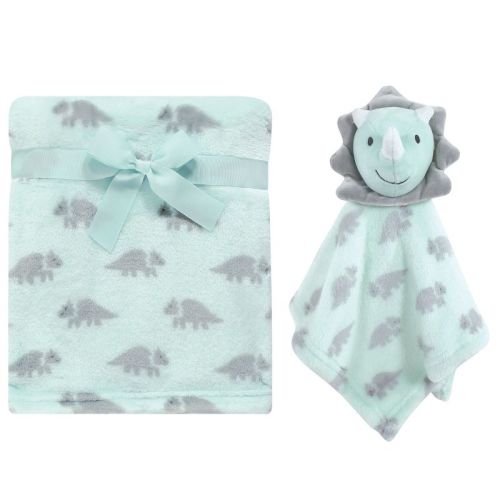 Hudson Baby Infant Boy Plush Blanket with Security Blanket Set, Triceratops, One Size