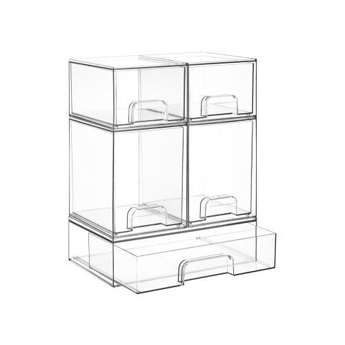 Vtopmart Clear Stackable Storage Drawers Set of 5, Plastic Organizer Bins Multi-purpose Boxes for Baby Bottle Storage, Ideal for Kichen, Vanity, Bathroom, Undersink, Cabinet, Pantry Organization