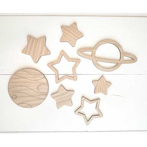 Wooden Stars and Planets, Nursery Wall Decor, Kids Outer Space Wall Art, Stars for Kids Room, SPC