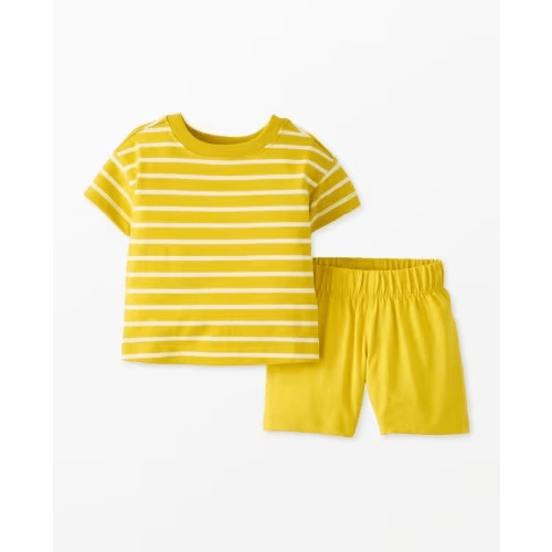 Baby Relaxed Fit Striped T-Shirt & Shorts Set - Ecru/Sulfur Yellow