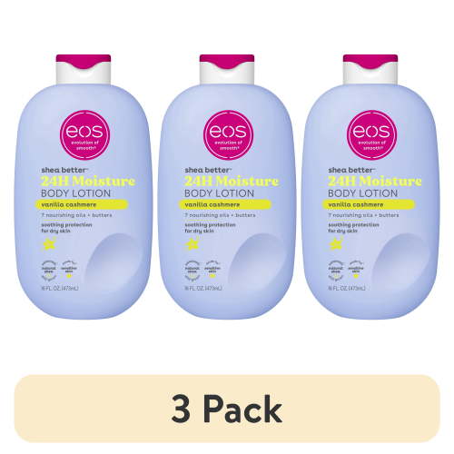 (3 pack) eos Vanilla Cashmere Shea Better Body Lotion, 24 Hour Moisturizing Daily Body Moisturizer for Dry Skin with Shea Butter, 16 fl oz