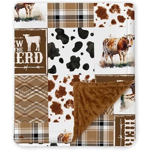 Western Baby Blanket, Cowboy Minky Blankets for Boys Girls, Nursery Room Decor, Soft Warm Lightweight Nursery Bed Blanket for Newborn Toddlers Son Daughter (04)