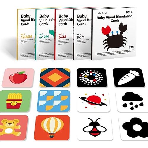 hahaland Flash Cards Baby Visual Stimulation Cards for 0-3-6-12-36 Months, 0-3 Months Infant Newborn Tummy Time Toys Gifts 6''×6'' Large for Sensory Development Black White Card Set