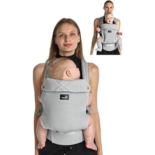 GROWNSY Baby Carrier Newborn to Toddler, Lightweight Ergonomic 7-44 lbs Newborn Carrier with Head Support, Easy to Wear Hands Free Infant Carrier for 0-36 Months, Gray Air Mesh