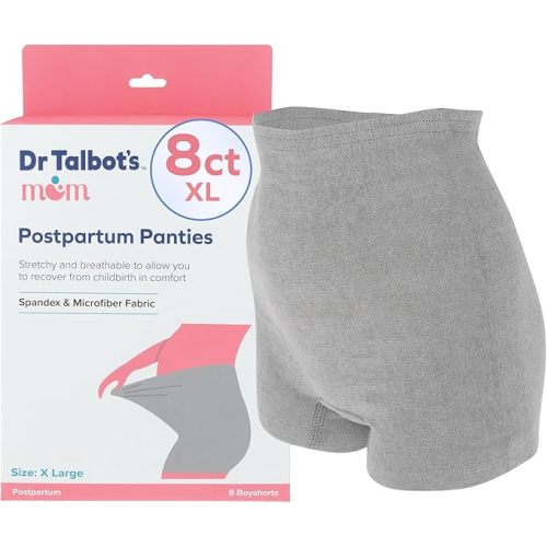 Dr. Talbot's Mom Postpartum Underwear - 8 Count - Size X-Large Disposable Panties for Postpartum Care - Gray