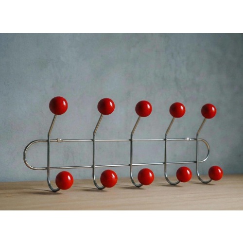 Mid-Century Chrome Coat Rack – Red Ball Hooks, Retro Entryway Organizer