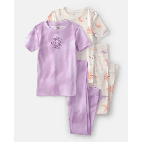 Girls Space Constellation Tie-Dye 100% Cotton Snug Fit 4-Piece Pajama Set - Purple | Carter's