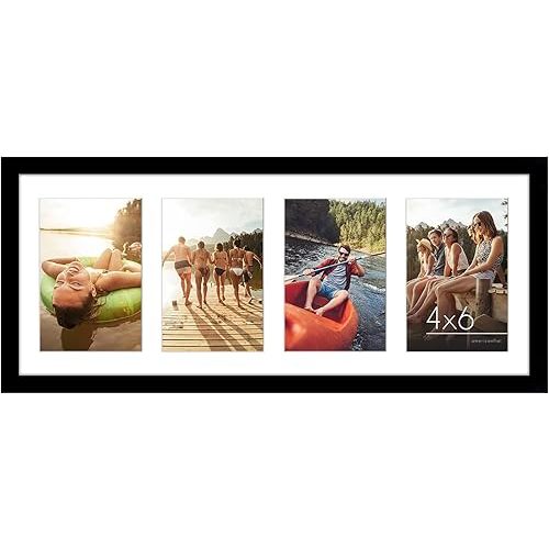 Americanflat 8x20 Collage Picture Frame with Shatter-Resistant Glass - Fits Four 4x6 Photos or One 8x20 Picture - Signature Collection - Photo Frame for Wall Display - Black