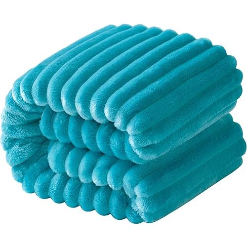 NTBAY Flannel Fuzzy Toddler Blanket, Fluffy Warm and Lightweight Reversible Stripes Design Baby Plush Blanket, 30x40 Inches, Turquoise