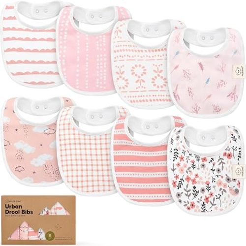 KeaBabies 8-Pack Organic Baby Bibs for Drooling and Teething (Sweet Charm)
