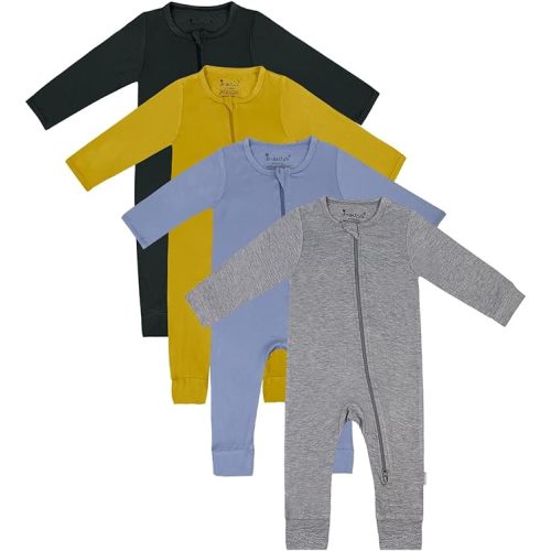 Jimonda Baby Footless Pajamas,Two Zip Closure Long Sleeve Romper,Infant Clothes Pjs 4 Pcs