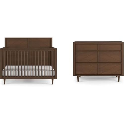 Child Craft Surrey Hill Design 4-in-1 Convertible Baby Crib Nursery Furniture Set, Baby Bed and 3 Drawer Dresser, for Babies, Toddlers and Kids Bedroom (2 Piece - Toasted Chestnut)