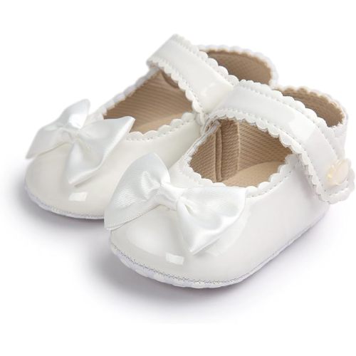 Meckior Infant Baby Girls Soft Sole Bowknot Princess Wedding Dress Mary Jane Flats Shoes Easter Light Baby Sneaker Shoes
