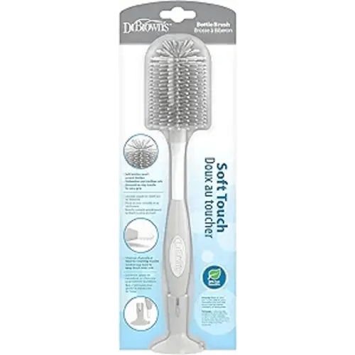 Dr. Brown's Soft Touch No Scratch Baby Bottle Cleaning Brush, Nipple Cleaner & Suction Cup Base for Easy Storage, BPA Free, Gray