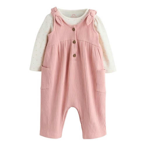 Long Sleeve Bodysuit & Ribbed Overalls Set