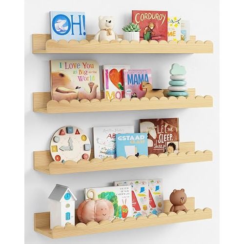 24 in Scalloped Wall Book Shelves for Kids Room, Nursery Floating Bookshelf