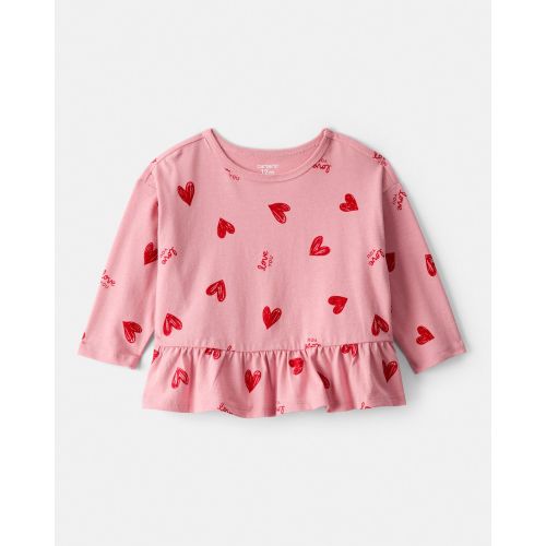 Baby Girl Heart Long-Sleeve Peplum Top - Pink - Carter's | Carter's