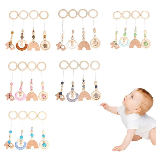 Baby Sensory Play Gym Hanging Toys Set, Activity Pendants for Stroller & Nursery Decor, 4-Pack