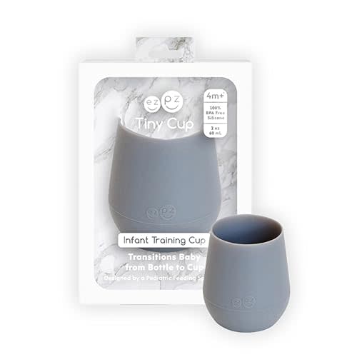 ezpz Tiny Cup (Gray) - 4 months+ - 100% Silicone Training Cup for Infants - Designed by a Pediatric Feeding Specialist - Baby-Led Weaning Essentials & Baby Gifts