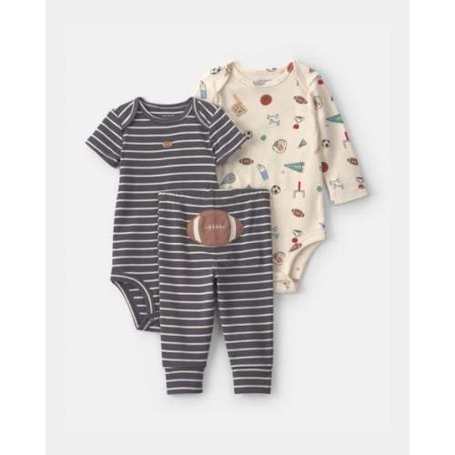 Baby Boy 3-Piece Football Bodysuit & Pant Set - Grey/Ivory | Carter's