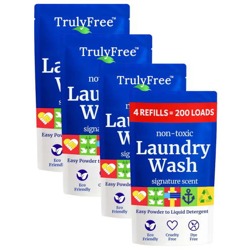 Truly Free Non-Toxic Laundry Detergent | 4 Pack Refills | 200 Loads