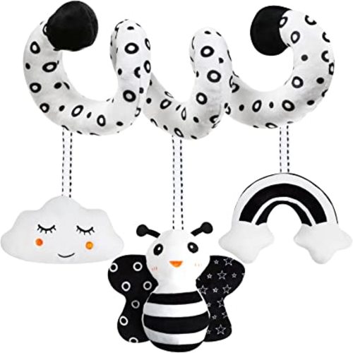 Baby Car Seat Toys Spiral Stroller Activity Toy Black and White High Contrast Sensory Toy Newborn Plush Hanging Toys Party Favors Baby Shower Thank You Gifts for 0-6Months Boys and Girls-BEE