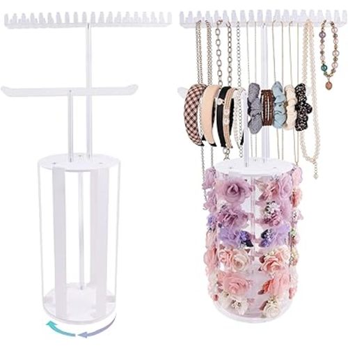cherrboll Rotating Hair Bows Holder Stand, Headbands Organizer Scrunchies Claw Clips Rack Display Necklace Bracelet Hanger, Hair Accessories Storage Nursery Room Decor for Baby Toddler Girls