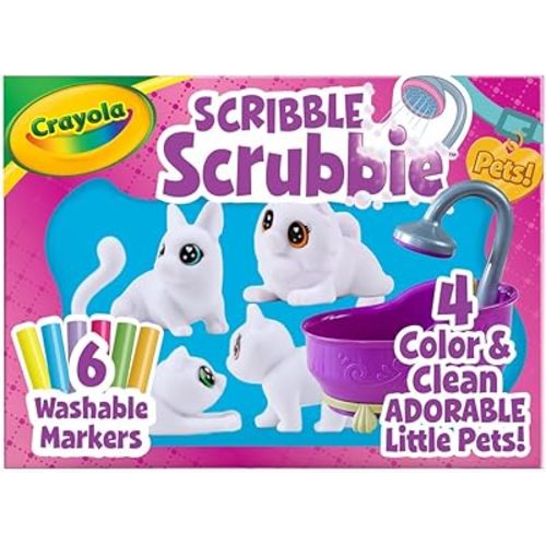 Crayola Scribble Scrubbies Tub Set (4 Pets), Holiday for Kids, Washable Pet Care Toy, Coloring Animal Craft, Stocking Stuffer Toys for Girls & Boys, 3+