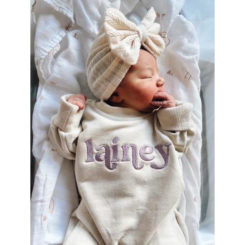 Keepsake Embroidered Snap Lounger- Custom Name Coming Home Outfit Baby Infant Pink Blue White