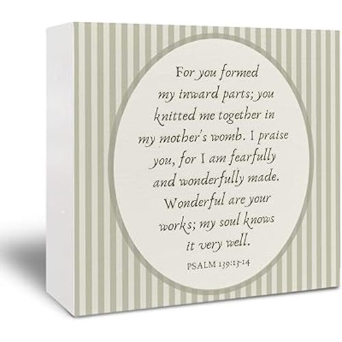 Wooden Box Sign 5x5 - Christian Nursery Desk Decor, Inspirational Kids Room Classroom Decor, Bible Verse Gifts, Psalm 139 13-14